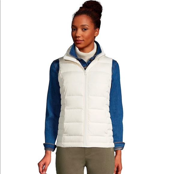 Womens Ivory Lands End Puffer Vest 